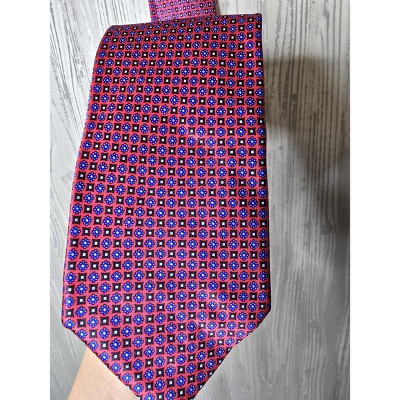 Stefano Ricci 100% Silk Geometric Pattern Neck Tie – Red & Blue Made in Italy - Picture 1 of 7